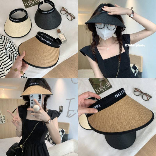 foldable sun visor hat, UV protection wide brim hat, open top summer hat, straw-style visor for women and teens, OOTDAY fashion accessory