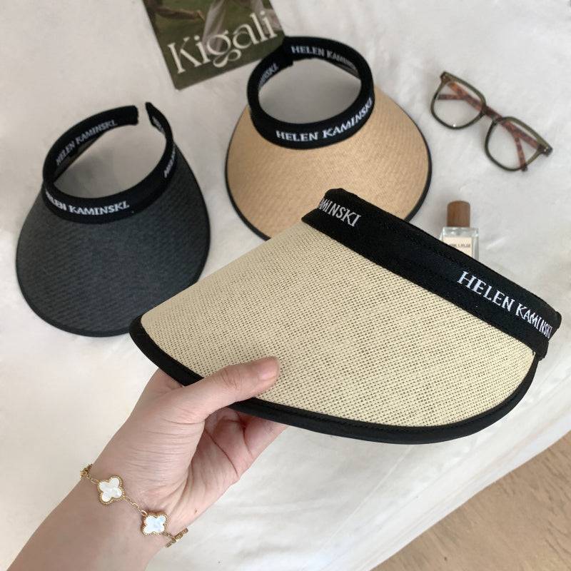 foldable sun visor hat, UV protection wide brim hat, open top summer hat, straw-style visor for women and teens, OOTDAY fashion accessory