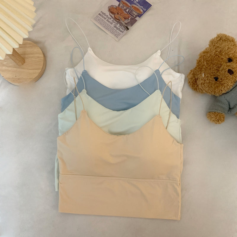 Sweet backless camisole, Ice silk padded tube top, No-show innerwear for girls, Fixed cup undershirt, Summer crop top for teens, Cute lace-trim camisole, Soft breathable bralette, Anti-slip bandeau top