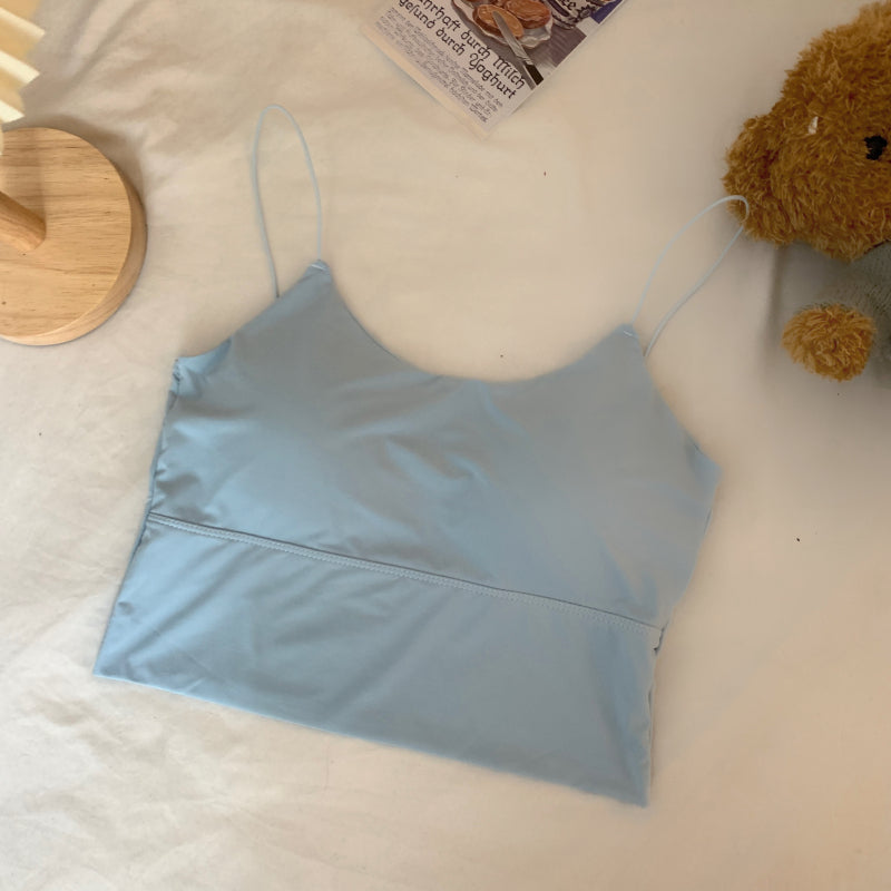 Sweet backless camisole, Ice silk padded tube top, No-show innerwear for girls, Fixed cup undershirt, Summer crop top for teens, Cute lace-trim camisole, Soft breathable bralette, Anti-slip bandeau top