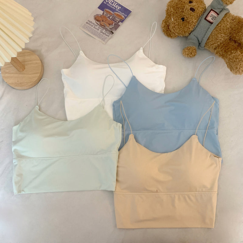 Sweet backless camisole, Ice silk padded tube top, No-show innerwear for girls, Fixed cup undershirt, Summer crop top for teens, Cute lace-trim camisole, Soft breathable bralette, Anti-slip bandeau top