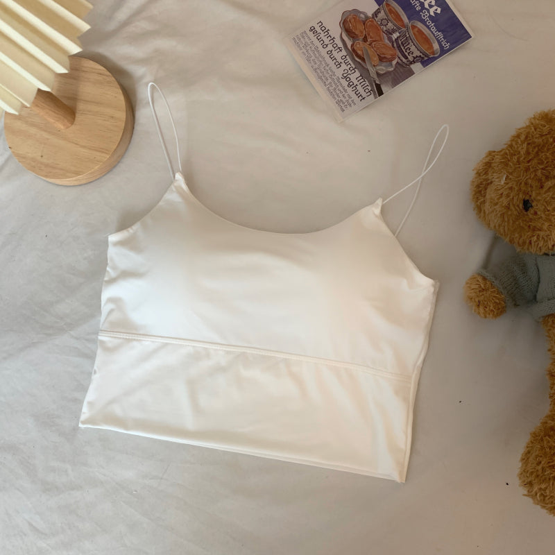 Sweet backless camisole, Ice silk padded tube top, No-show innerwear for girls, Fixed cup undershirt, Summer crop top for teens, Cute lace-trim camisole, Soft breathable bralette, Anti-slip bandeau top