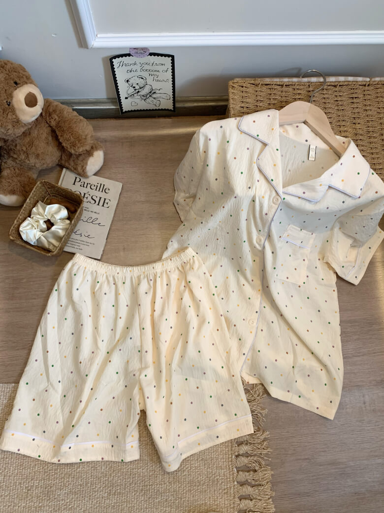 cartoon summer pajama set, cotton loungewear for women, cute short sleeve sleepwear