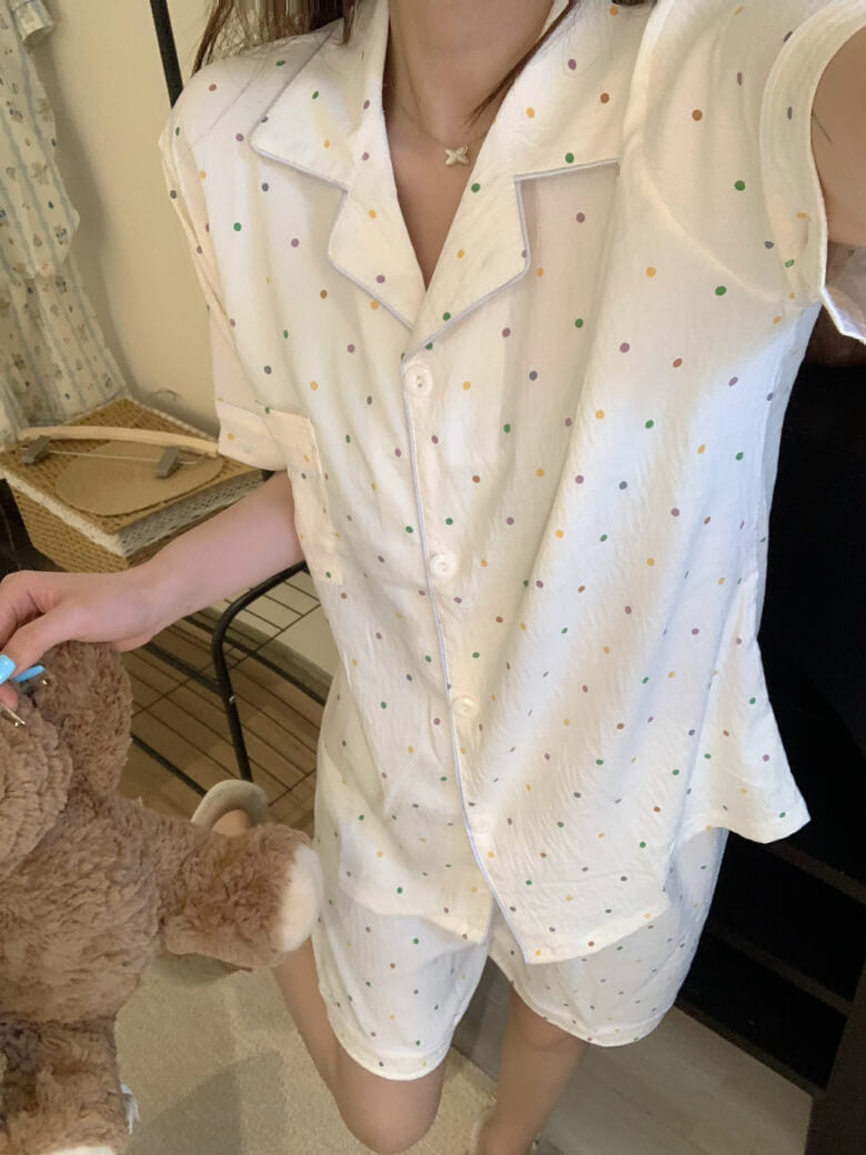 cartoon summer pajama set, cotton loungewear for women, cute short sleeve sleepwear