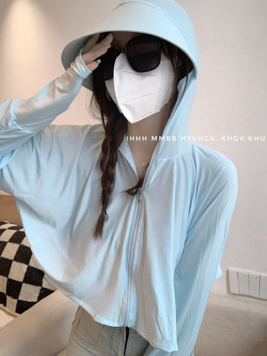 summer sun protection hoodie, breathable hooded cardigan, women's cooling jacket