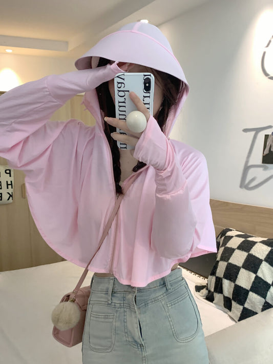 summer sun protection hoodie, breathable hooded cardigan, women's cooling jacket