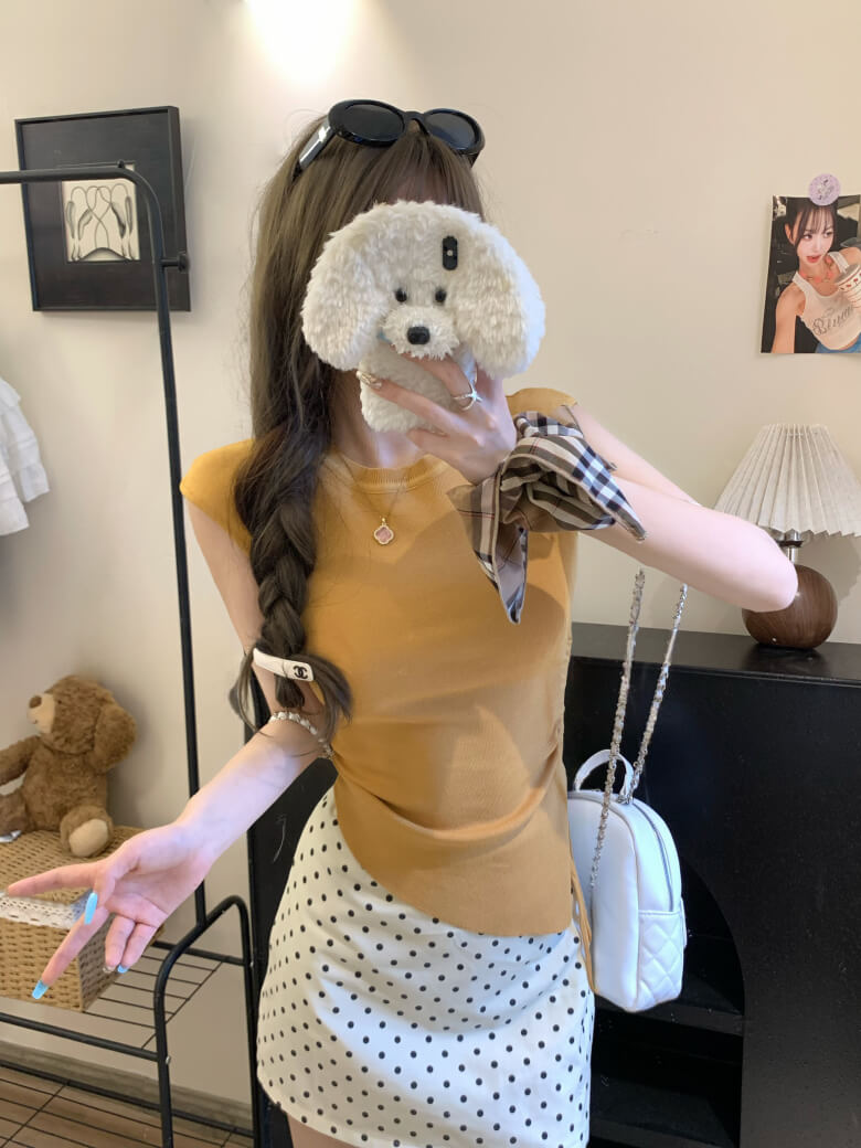 backless ruched tee, slim knit summer shirt, irregular cutout top