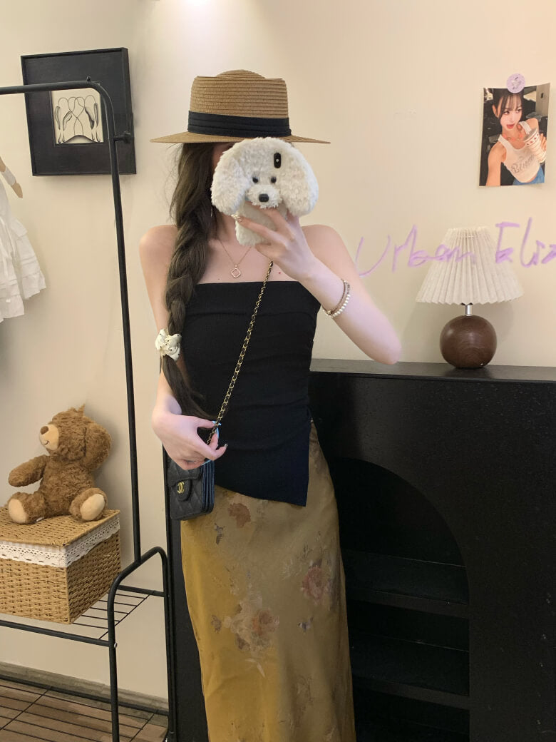 Summer Knit Bandeau Top, Off-Shoulder Tube Sleeveless, Slim Fit Crop