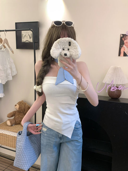 Summer Knit Bandeau Top, Off-Shoulder Tube Sleeveless, Slim Fit Crop