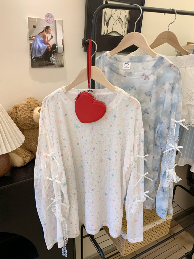 Butterfly Print Mesh Tee, Loose Lace Summer Shirt, Dopamine Knit Aesthetic