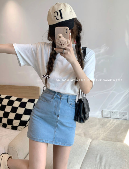 A-line high waist denim mini skirt, slim fit summer jean skirt