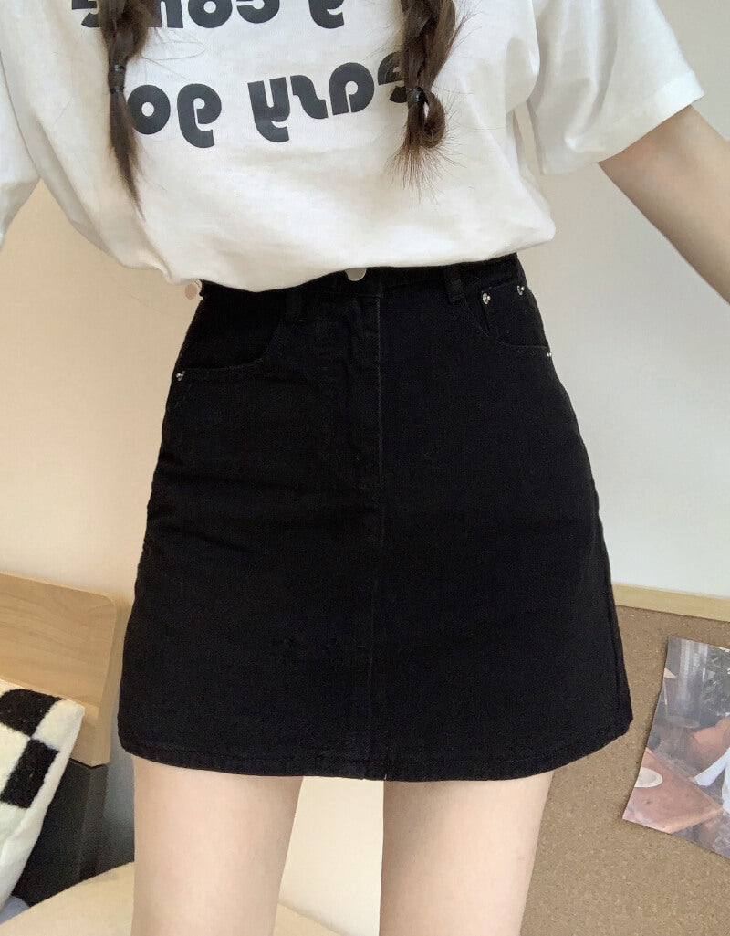 A-line high waist denim mini skirt, slim fit summer jean skirt