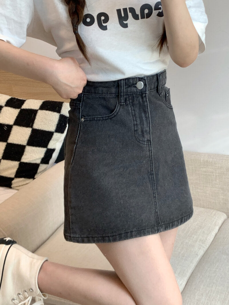 A-line high waist denim mini skirt, slim fit summer jean skirt