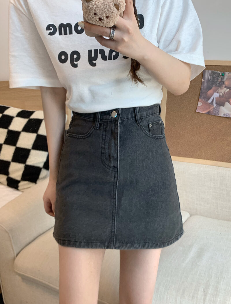 A-line high waist denim mini skirt, slim fit summer jean skirt