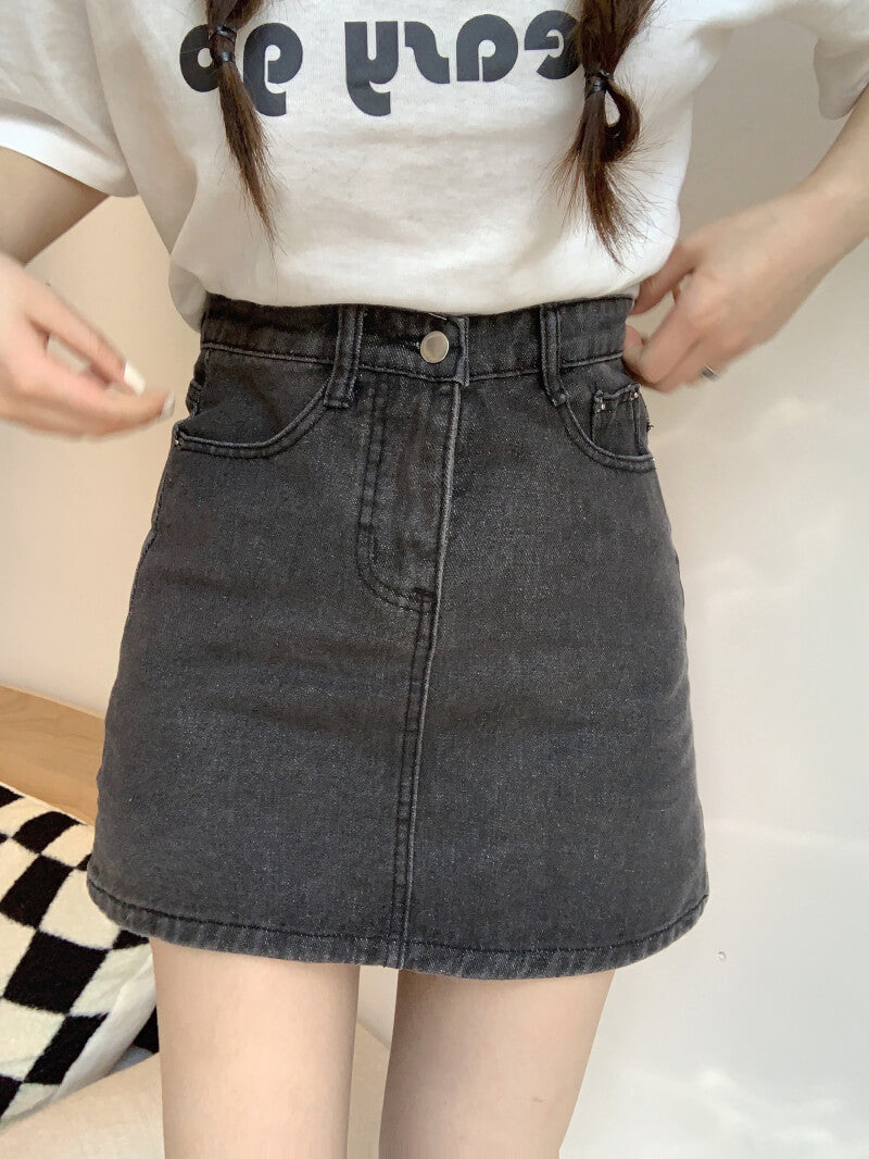 A-line high waist denim mini skirt, slim fit summer jean skirt