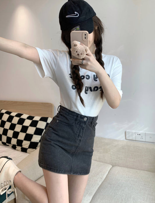A-line high waist denim mini skirt, slim fit summer jean skirt