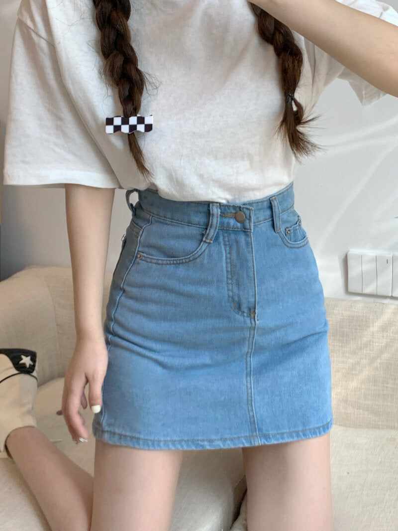 A-line high waist denim mini skirt, slim fit summer jean skirt