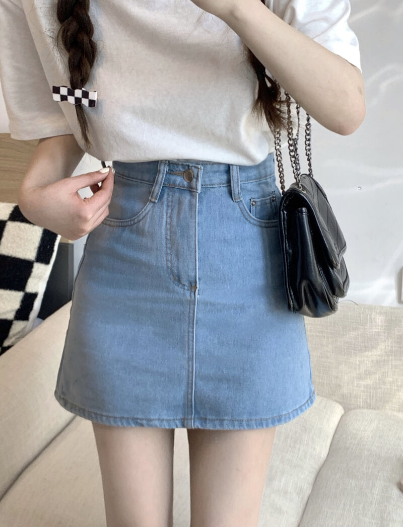 A-line high waist denim mini skirt, slim fit summer jean skirt