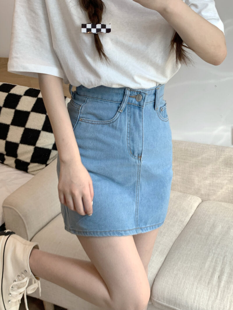 A-line high waist denim mini skirt, slim fit summer jean skirt