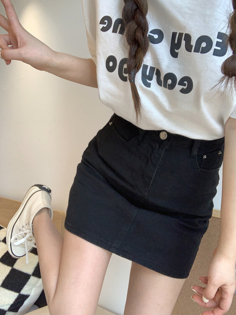 A-line high waist denim mini skirt, slim fit summer jean skirt
