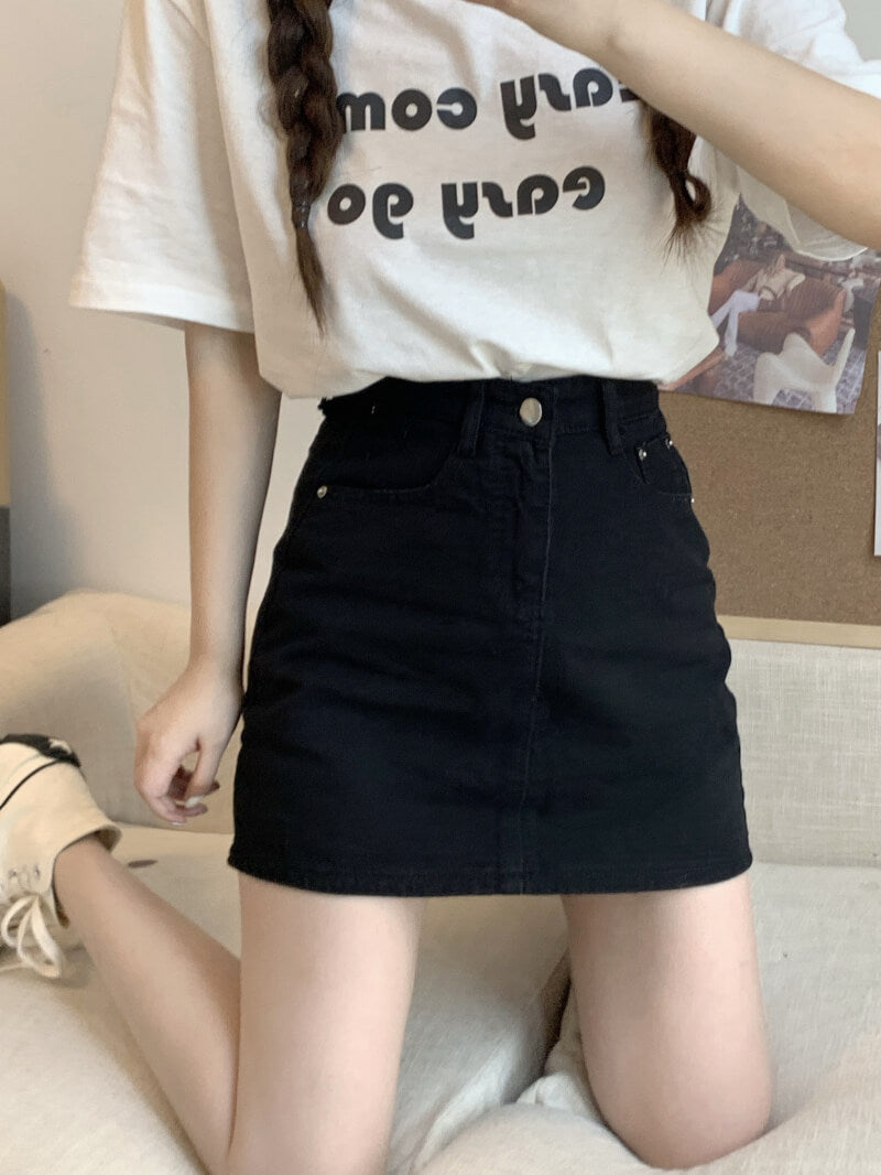 A-line high waist denim mini skirt, slim fit summer jean skirt