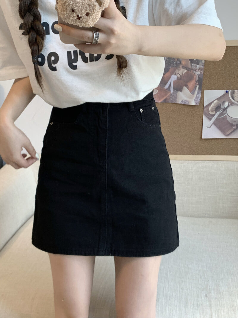 A-line high waist denim mini skirt, slim fit summer jean skirt