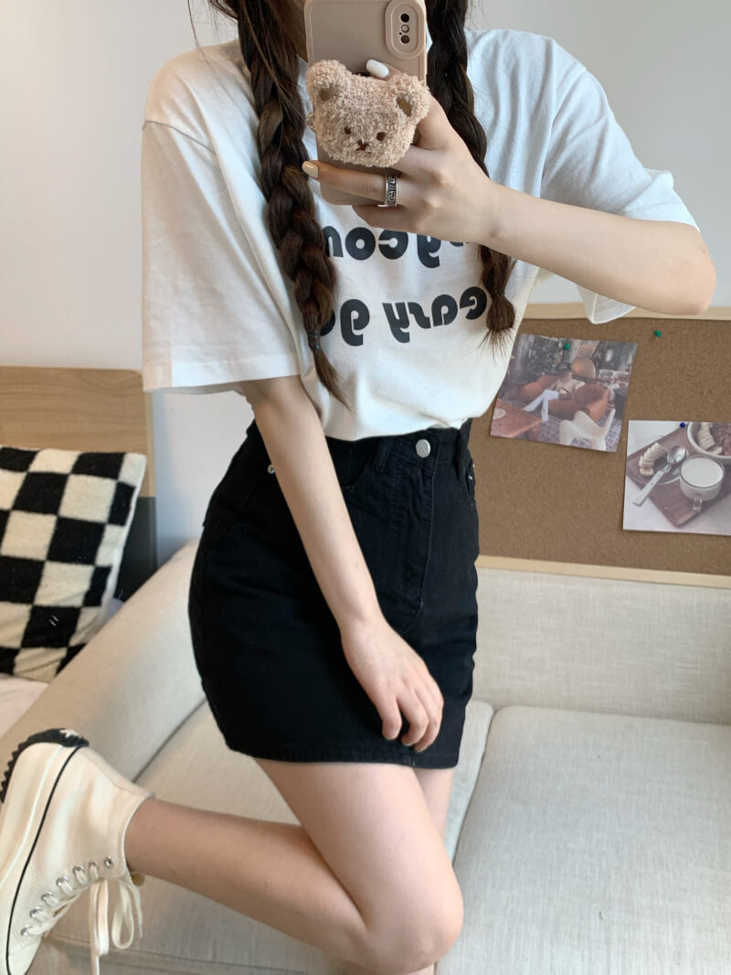 A-line high waist denim mini skirt, slim fit summer jean skirt