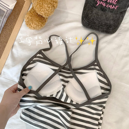 Colorblock striped halter tank, padded racerback summer vest