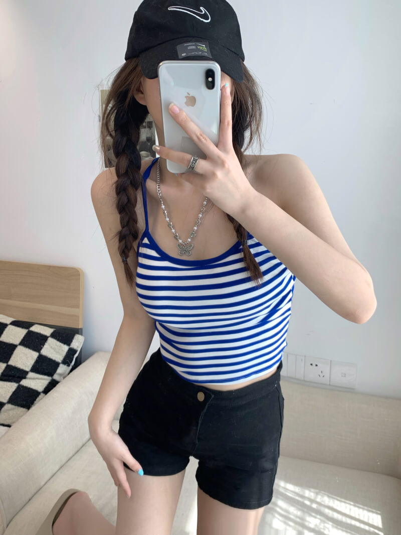 Colorblock striped halter tank, padded racerback summer vest
