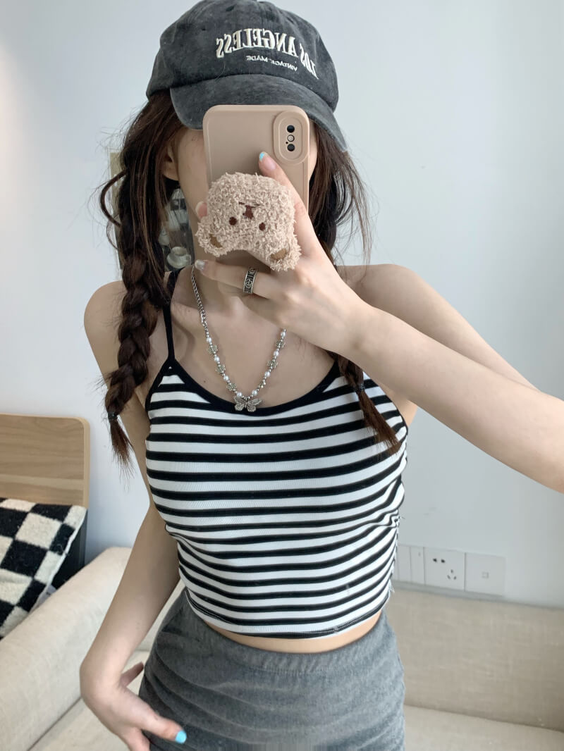 Colorblock striped halter tank, padded racerback summer vest