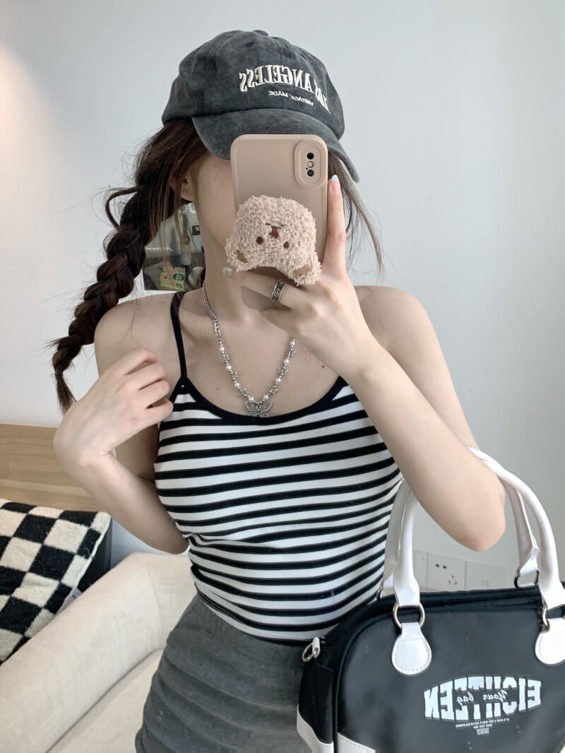 Colorblock striped halter tank, padded racerback summer vest