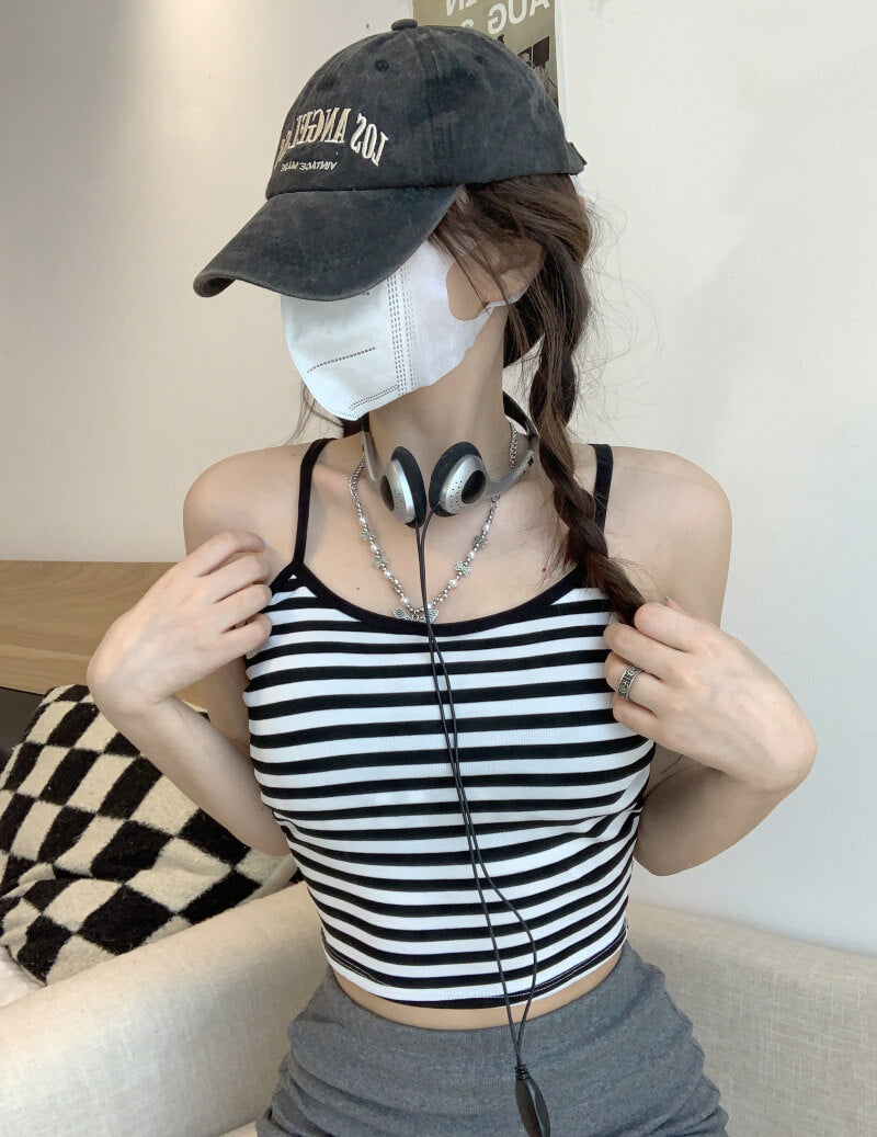 Colorblock striped halter tank, padded racerback summer vest