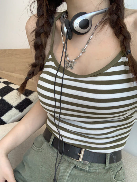 Colorblock striped halter tank, padded racerback summer vest