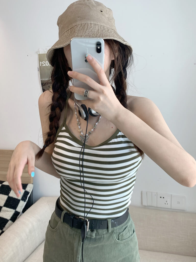 Colorblock striped halter tank, padded racerback summer vest