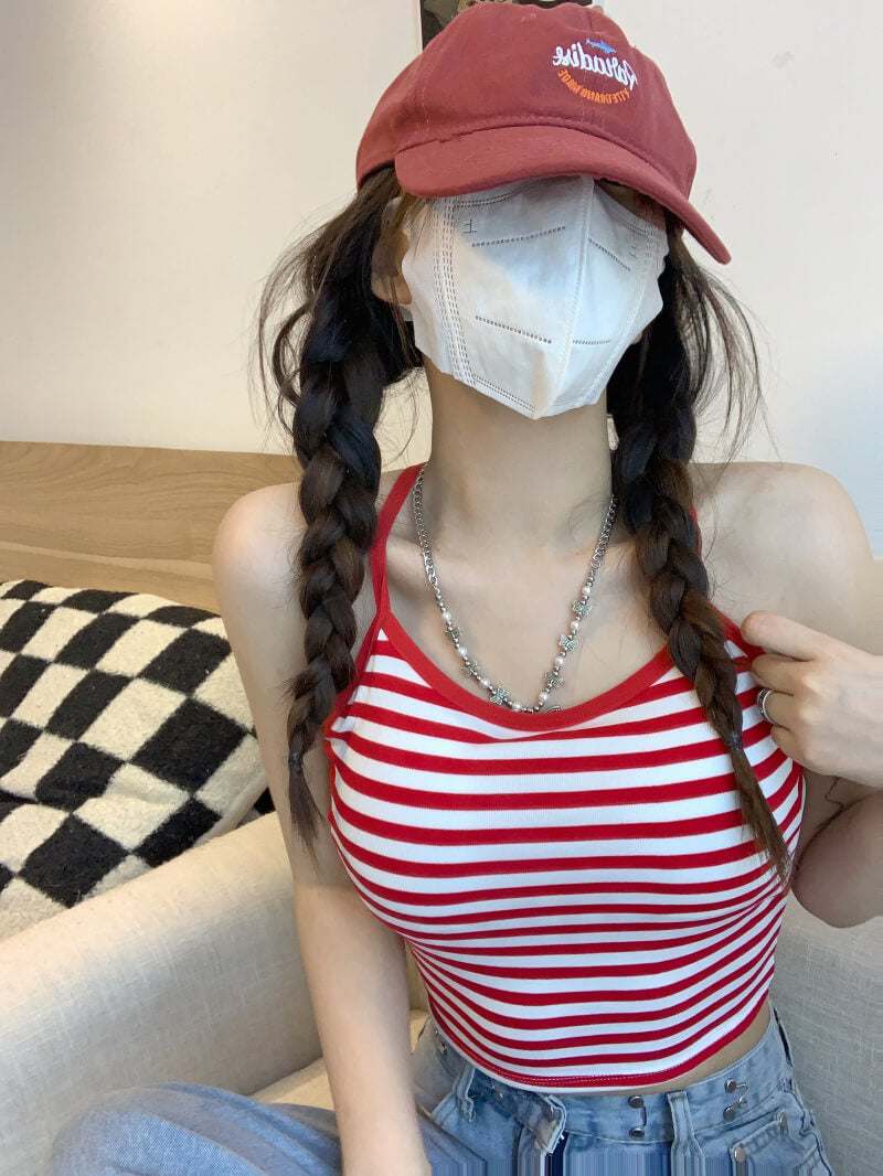 Colorblock striped halter tank, padded racerback summer vest