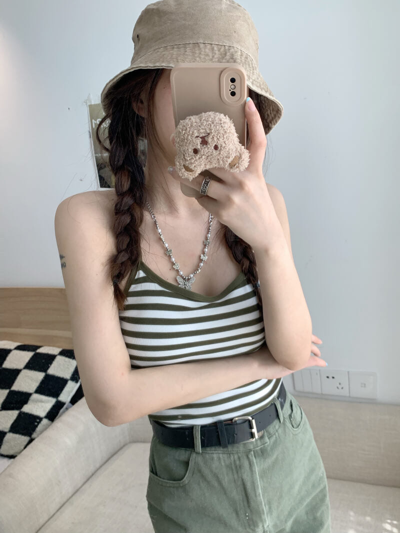 Colorblock striped halter tank, padded racerback summer vest