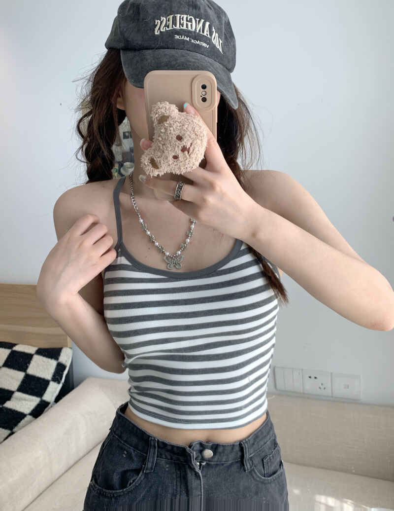 Colorblock striped halter tank, padded racerback summer vest