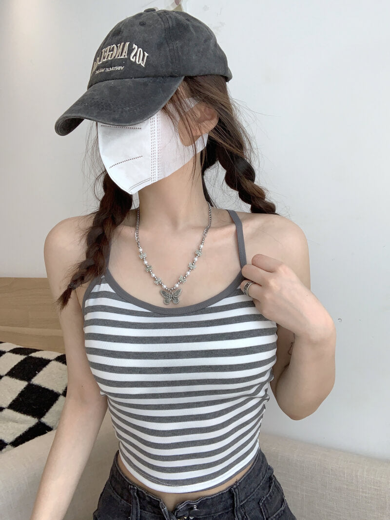 Colorblock striped halter tank, padded racerback summer vest