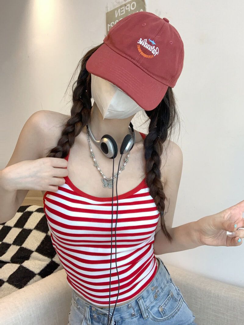 Colorblock striped halter tank, padded racerback summer vest