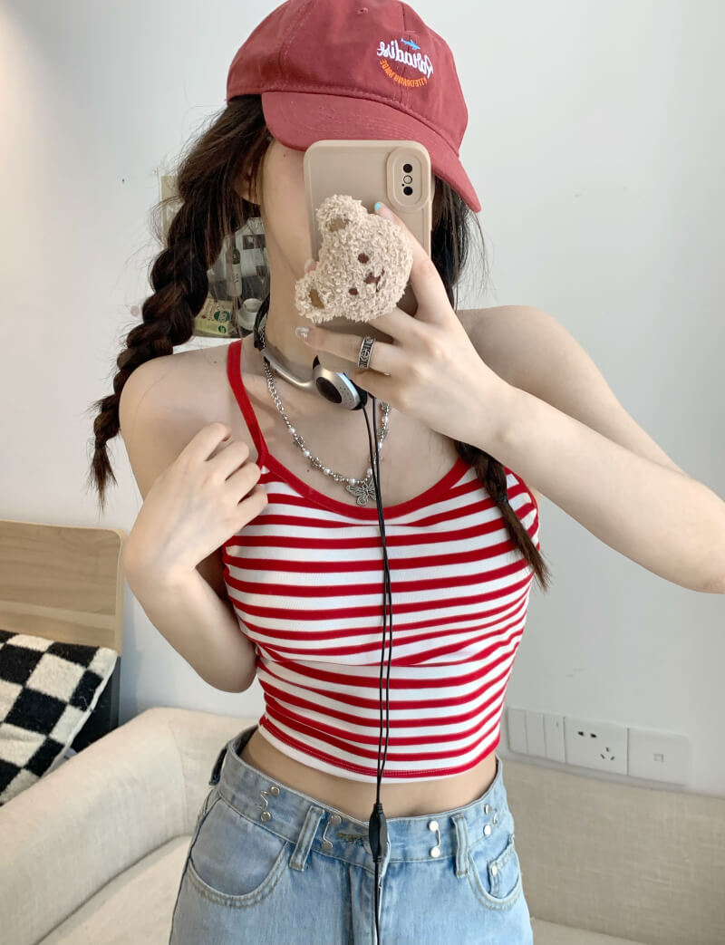 Colorblock striped halter tank, padded racerback summer vest