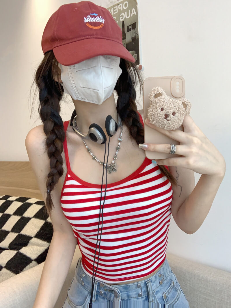 Colorblock striped halter tank, padded racerback summer vest