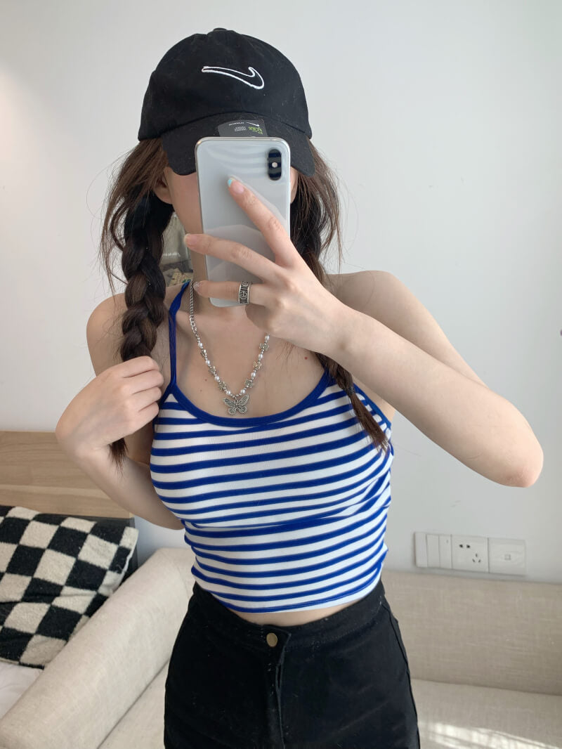 Colorblock striped halter tank, padded racerback summer vest