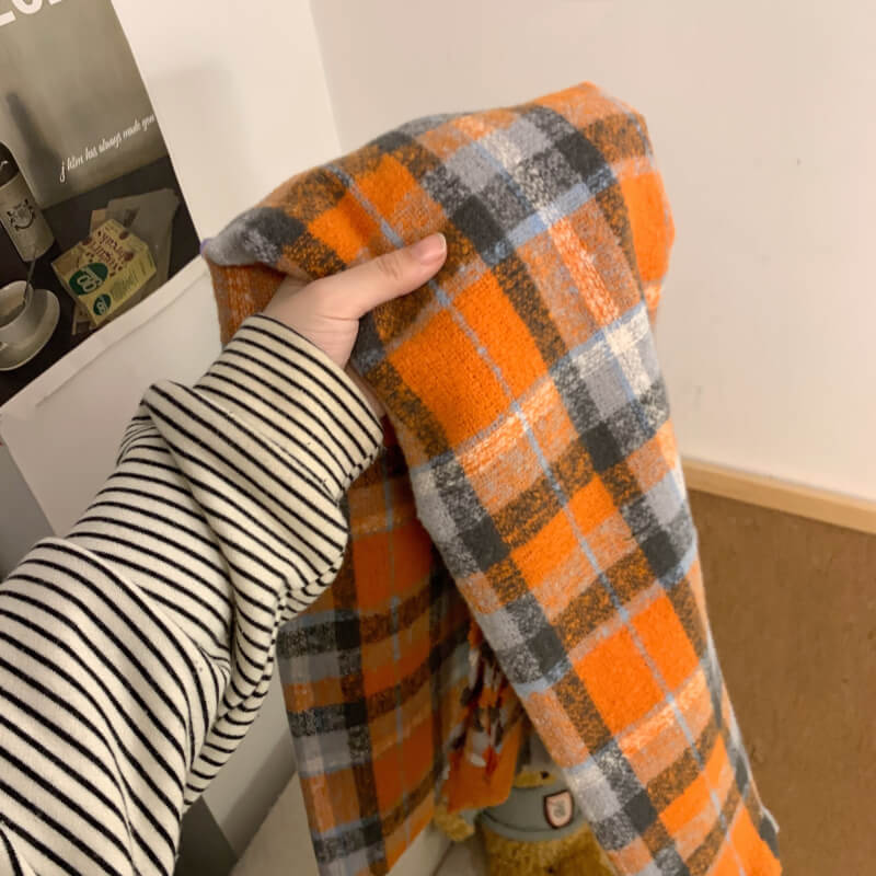 retro plaid scarf, british style unisex scarf, OOTDAY winter scarf, Yuqii-inspired scarf, cashmere feel plaid wrap
