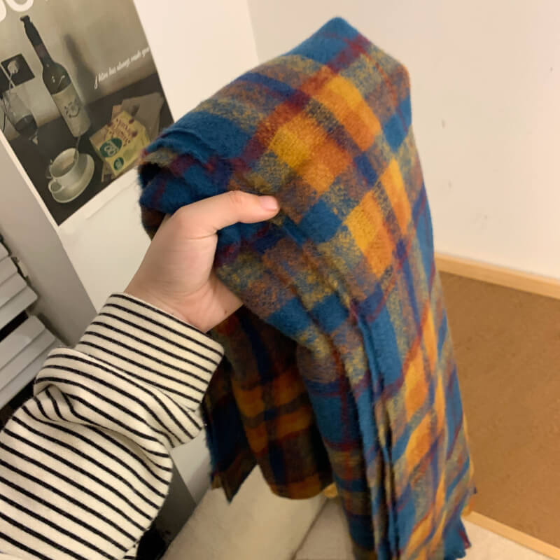 retro plaid scarf, british style unisex scarf, OOTDAY winter scarf, Yuqii-inspired scarf, cashmere feel plaid wrap
