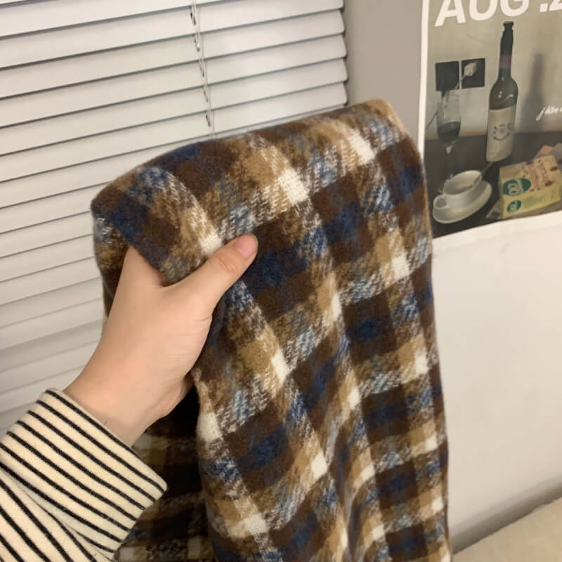 retro plaid scarf, british style unisex scarf, OOTDAY winter scarf, Yuqii-inspired scarf, cashmere feel plaid wrap