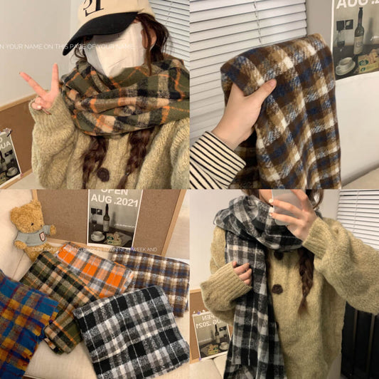 retro plaid scarf, british style unisex scarf, OOTDAY winter scarf, Yuqii-inspired scarf, cashmere feel plaid wrap