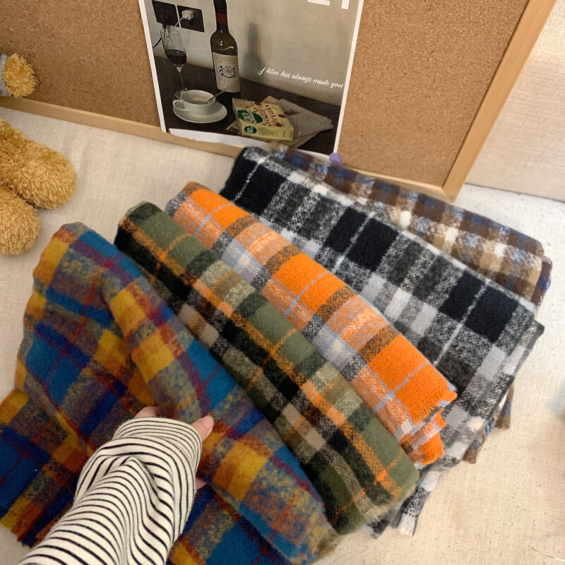 retro plaid scarf, british style unisex scarf, OOTDAY winter scarf, Yuqii-inspired scarf, cashmere feel plaid wrap