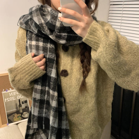 retro plaid scarf, british style unisex scarf, OOTDAY winter scarf, Yuqii-inspired scarf, cashmere feel plaid wrap