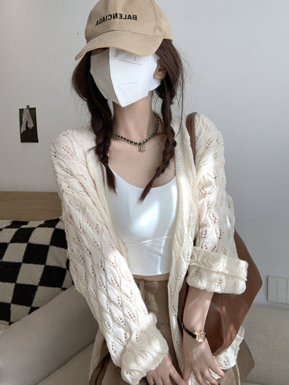 Sweet embossed knit cardigan for girls, spring lightweight cardigan, hollow out knitwear by OOTDAY