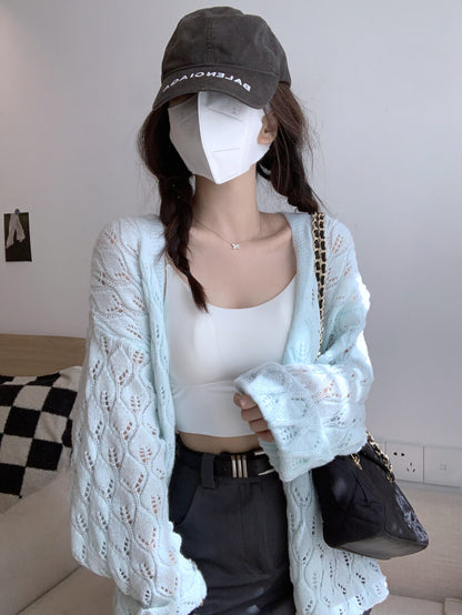 Sweet embossed knit cardigan for girls, spring lightweight cardigan, hollow out knitwear by OOTDAY